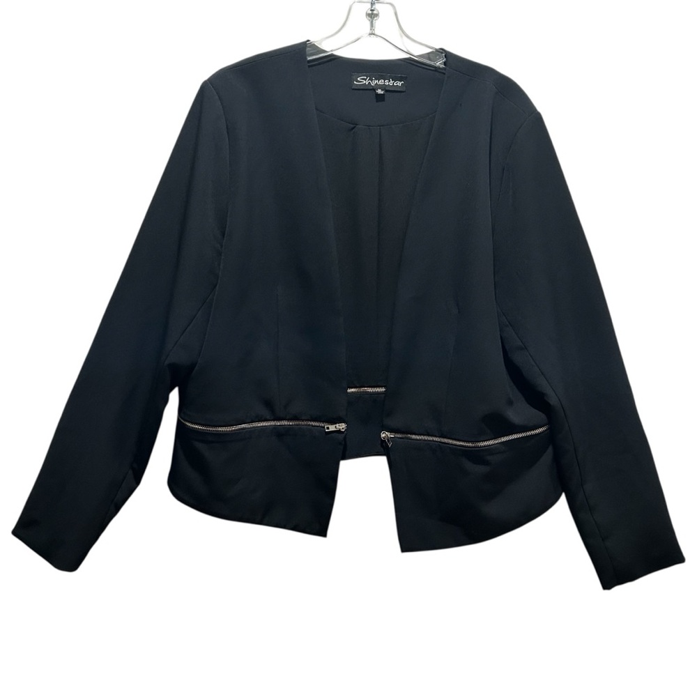 Shinestar Black Lined Moto Style Collarless Jacket with Zipper Detail - Size 3X